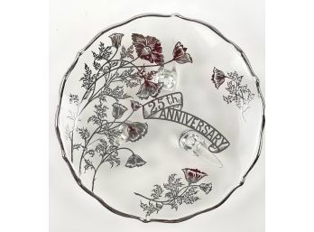 Vintage Footed Glass Plate With Silver Nouveau 25th Anniversary Design