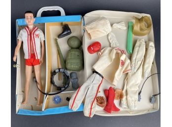 Vintage Matel Ken Doll With Astronaut, Baseball Player And Army Gear! In Case