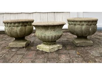 Three Concrete Pedestal Urn Planters