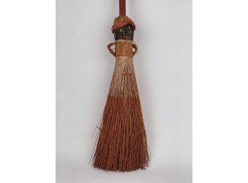 Antique Straw Broom With Woman Figure