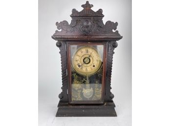 Victorian, Seth Thomas Gingerbread Reverse Glass Painting Mantel Or Shelf Clock