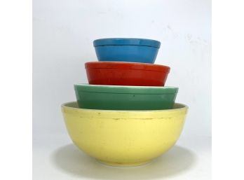 Set Of Four Pyrex Nesting Bowls - Blue, Red, Green, Yellow