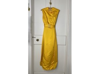 Vintage Mod Golden Yellow Satin And Rhinestone Cocktail Dress