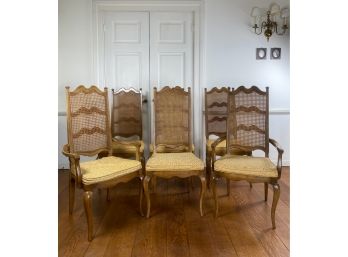 6 Walnut And Cane High Back, Ladder Back Dining Chairs - French Provincial Style