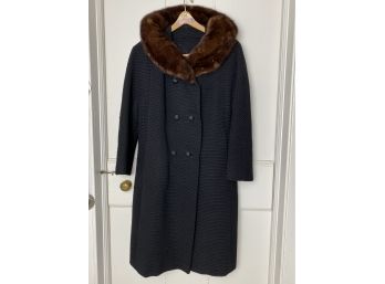 Womens Vintage Mink Fur Collar And Wool Coat