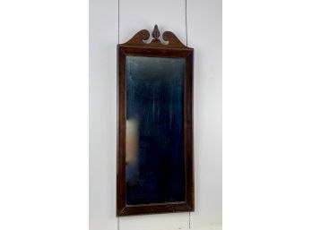 Vintage Mahogany Gooseneck Pediment Narrow Wall Mirror