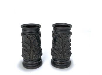 Two Metal Desk Cups With Botanical Detail