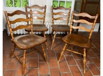 Four Vintage Ladder Back Cushman Colonial Wood Side Chairs, Made In Bennington Vermont