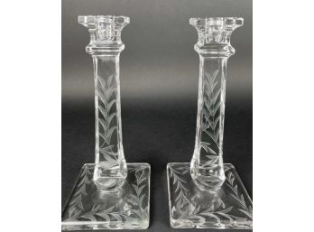 Pair Of Cut Crystal Candle Sticks