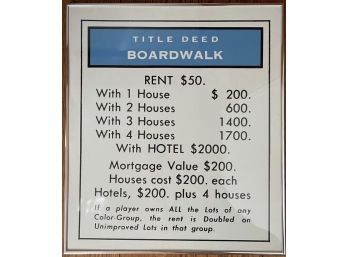 Framed Poster Of Monopoly Boardwalk Real Estate  Property Card
