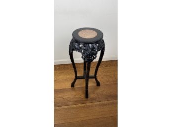2nd Antique Chinese Black Carved Rosewood Pedestal Table With Marble Top 11' Diameter Top