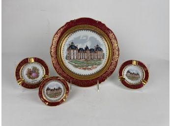 Four Piecees Of Limoges France Porcelain Of Cheverny, Dishes And Ashtrays