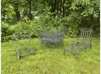 Vintage Wrought Iron Outdoor Furniture Set With Cocktail Cart