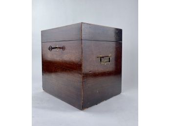 Tall Mahogany Box With Brass Handles And Skeleton Key