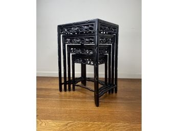 Vintage Chinese Carved Nesting Tables In Black Rosewood