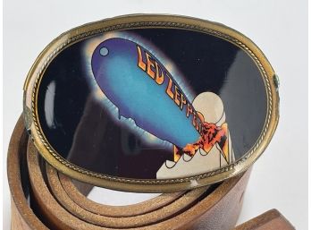 Vintage 1977 Pacifica Manufacturing Led Zepplin Belt Buckle On Braown Leather Belt