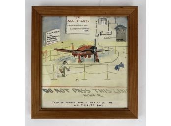 Framed Watercolor Plane Painting Re: Rodger Wolfe Kahn