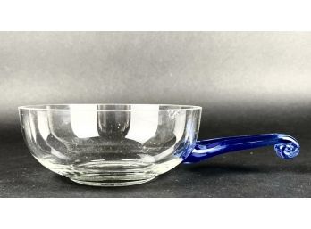 Herring  Serving Glass Dish With Blue Glass Handle