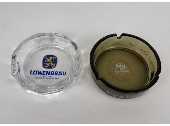 Two Vintage Glass Ashtrays - Kronenbourg And Lowenbrau Beer
