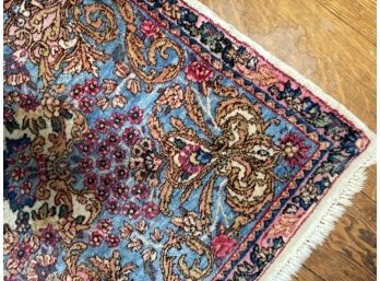 Beautiful Wool Pile Rug In White, Blue, Pink In A Botanic All Over Pattern