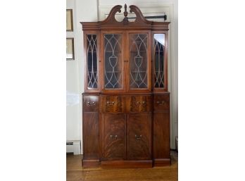 Mahogany Antique Secretary Bookcase With Glass Doors And Gooseneck Pediment