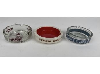 Three Vintage Glass Ashtrays - Kirin Beer And Two From Caesars Palace