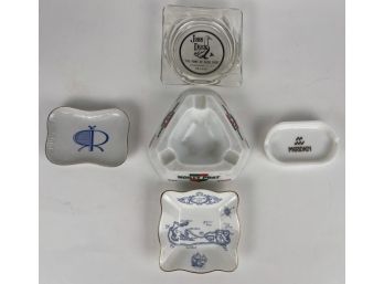 Lot Of Five Vintage Ceramic And Glass Ashtrays