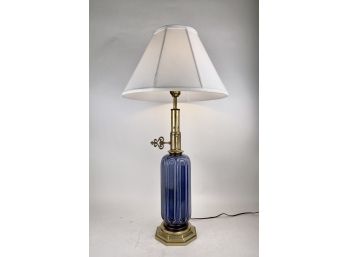 Vintage Blue Ceramic Lamp Oil Converted Electric