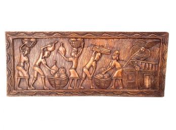 Vintage Haitian Carved Wood Panel With People - Genre Scene