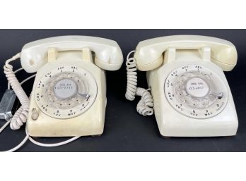 Two Vintage Off White Rotary Phones