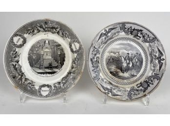 Antique White And Black French Plates, CREIL ET MONTEREAU Porcelaine Opaque And Gien