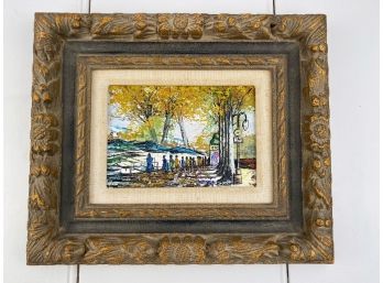 M. Klein,  Signed Oil Painting, Framed City Park With People