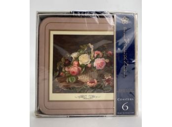 New In Packaging Set Of 6 Pimpernel Coasters With Flowers And Basket