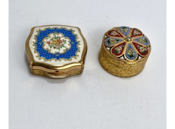 Two Small Pill Boxes, One Micro Mosaic, One Enamel On Metal