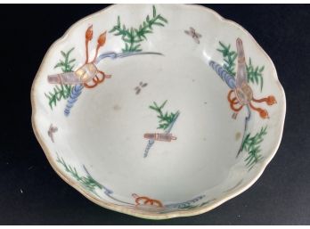 6' Diameter Porcelain Dish With Hand Painted Razor Clams And Fauna
