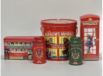 Tea And Crackers - Five Vintage  Colorful Tins