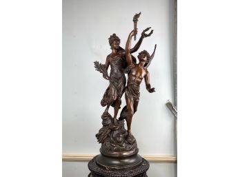 Antique Emile Brouchon (French, 1806-1895) Bronze Statue , 'Crowning Of Genius'