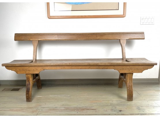 Antique Oak Wood Double Sided Bench - Back Moves From Front To Back...???