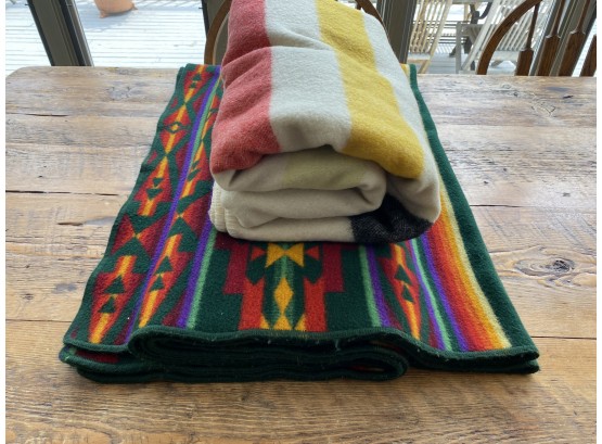 Two Vintage Wool Blankets Pendelton Style - Benetton  And Ayers, Hudson Blanket