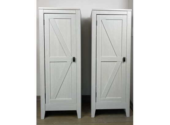 Two Crate And Barrel Upright Cabinets In Light Grey Finish