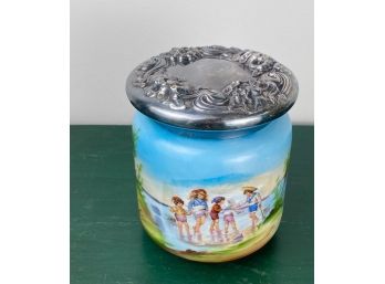 Antique Ceramic Or Porcelain Jar With Silver Nouveau Top
