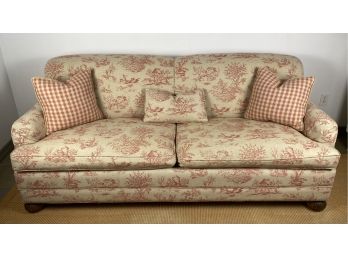 Carlyle Custom Convertible Queen Sized Sofa Bed In Coral Toile
