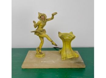 Antique Chinese Cast Iron Dancing Figure And Marble Base Table Top Light