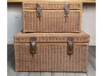 Two Wicker Storage Trunks From Pottery Barn