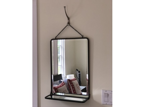 Antique Wall Mirror With Mirrored Shelf And Hanging Chain