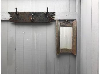 Rustic Iron Hooks On Metal Backing And Rustic Hanging  Mirror