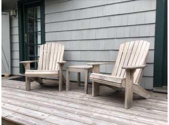 Pair Of Adirondack Teak Chairs And Square Teak Side Table