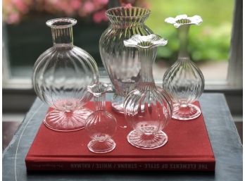 Assortment Of 5 Fluted Antique Glass Bud Vases -