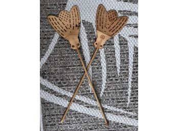 Pair Of Leather And Wood Fly Swatters Hand Made In Finland Tarmoset