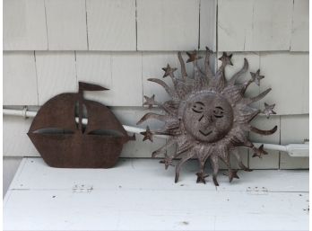 Sun And Sail Boat Metal Iron Sculptures